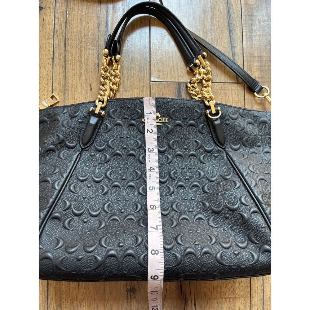 Coach Black Embossed Signature Leather Small Kelsey Satchel Gold Chain Detail - Picture 3 of 14